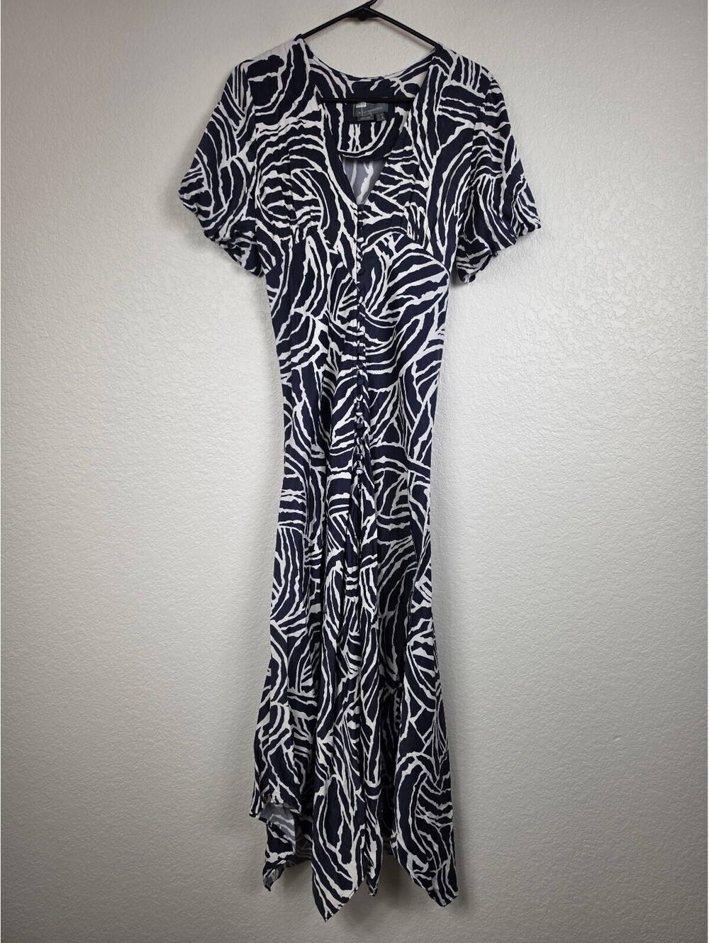 Anthropologie Navy White Printed Midi Dress Size 6